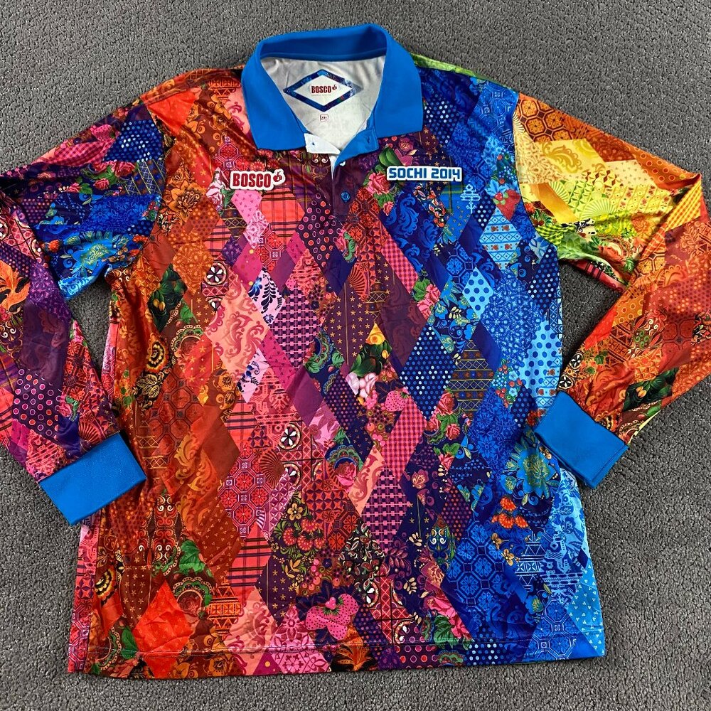 Bosco Sochi 2014 Russia Olympics Shirt Mens 2XL Long Sleeve T shirt Rugby Floral